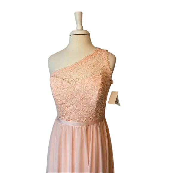 David’s Bridal NWT Women's 10 Pastel Pink Lace One Shoulder Formal Party Dress - Picture 2 of 10